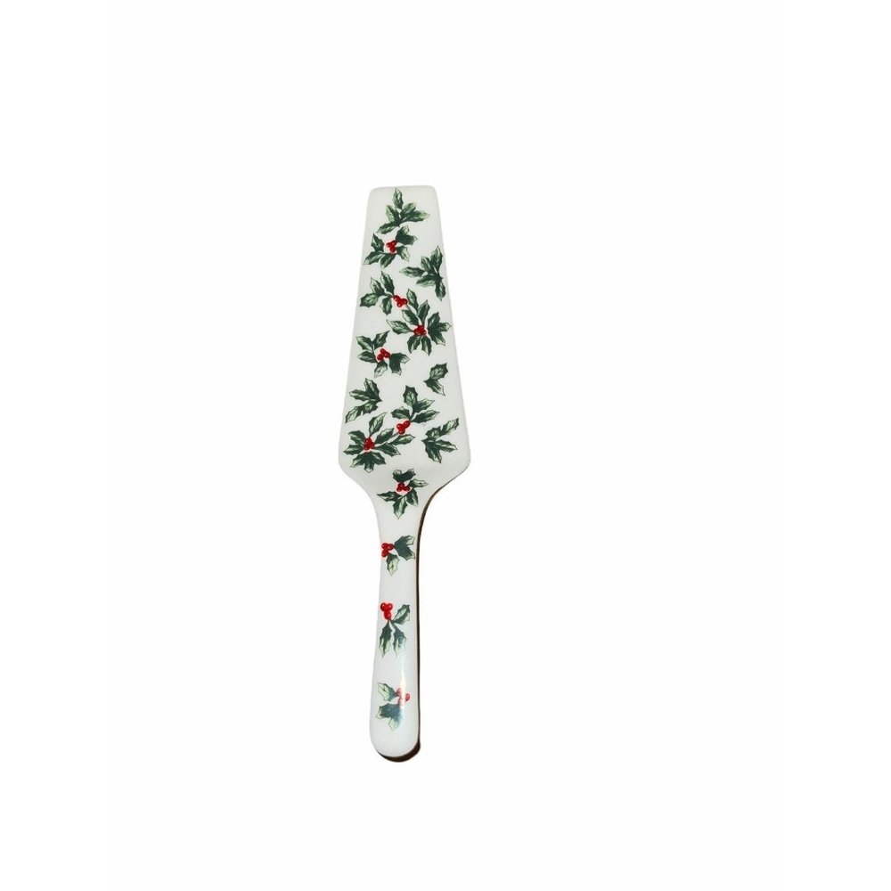 Formalities by Baum Bros. Porcelain Cake Server Holly Berry Design Gold Tri